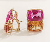 Grande Rope Twist Earring with Hot Pink Topaz and Orange Citrine