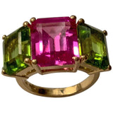 18kt Yellow Gold Mini Emerald Cut Ring with Blue Topaz and Peridot