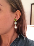 Three-Stone Drop Earring with Peridot Aquamarine South Sea Pearl