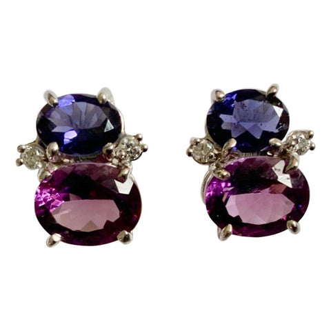 Mini  GUM DROP™  Earrings with Iolite, Amethyst and Diamonds