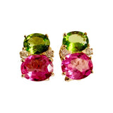 Medium Gum Drop Earrings with Peridot and Pink Topaz and Diamonds