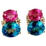 Medium Gum Drop Earrings with Blue Topaz Peridot and Diamonds