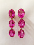 Elegant Three-Stone Drop Earrings with Pink Topaz