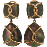 Large 18kt Yellow Gold Abalone Cushion and pear shaped Drop Earrings with Twisted Gold Detail