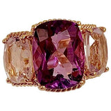 Mini Three-Stone Amethyst Ring and Pink Topaz with Rose Gold Rope Twist Border