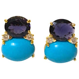 Large GUM DROP™ Earrings with Blue Topaz and Cabochon Turquoise and Diamonds