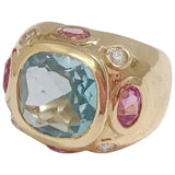 18kt Bonheur Ring with Lemon Citrine and Pink Topaz and Diamonds