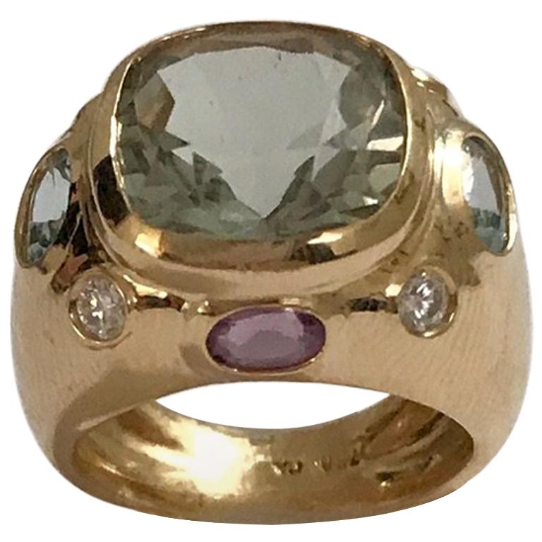 18kt Bonheur Ring with Lemon Citrine and Pink Topaz and Diamonds