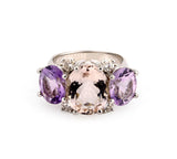 Medium 18kt White Gold Gum Drop Ring with Morganite and Rock Crystal