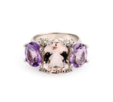 Medium 18kt White Gold Gum Drop Ring with Morganite and Rose De France Amethyst and Diamonds