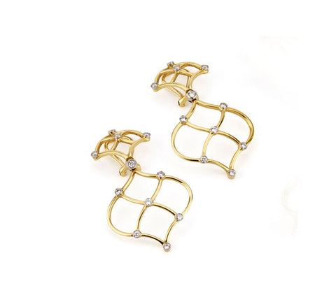 18kt Yellow Gold Woven Drop Earrings with Diamonds