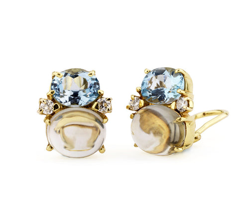 Medium GUM DROP™ Earrings with Pale Blue Topaz and Cabochon Topaz and Diamonds