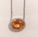 Deep Citrine Pendant Necklace with Surrounding Diamonds