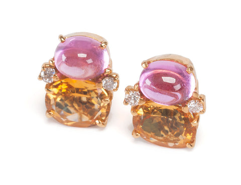 Medium GUM DROP™ Earrings with Cabochon Pink Topaz, Citrine and Diamonds