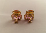 18 kt Yellow Gold Large Two Stone Cushion Earring with Twisted Rope Border
