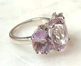 Medium 18kt White Gold Gum Drop Ring with Morganite and Rose De France Amethyst and Diamonds