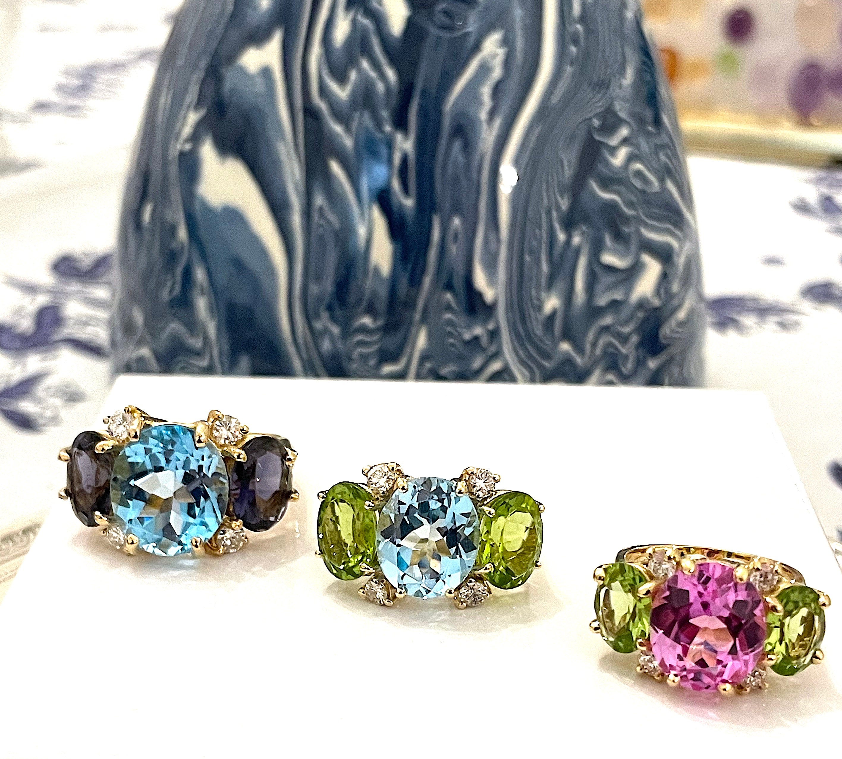 Large GUM DROP™ Earrings with Blue Topaz and Cabochon Turquoise and Diamonds