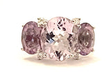 Medium 18kt White Gold Gum Drop Ring with Morganite and Rose De France Amethyst and Diamonds