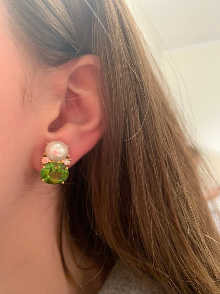 Large GUM DROP™ Earrings with Pearls and Pink Topaz and Diamonds