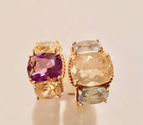 Mini Three-Stone Amethyst Ring and Pink Topaz with Rose Gold Rope Twist Border