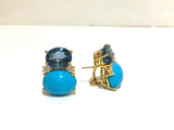 Large GUM DROP™ Earrings with Blue Topaz and Cabochon Turquoise and Diamonds