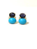 Large GUM DROP™ Earrings with Blue Topaz and Cabochon Turquoise and Diamonds