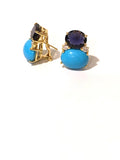 Large GUM DROP™ Earrings with Blue Topaz and Cabochon Turquoise and Diamonds