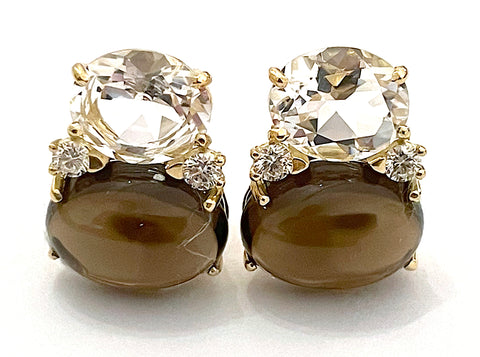 Large GUM DROP™ Earrings with Rock Crystal and Smoky Topaz and Diamonds