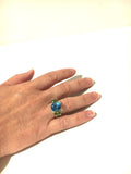 18kt Yellow Gold Medium Gum Drop three stone Ring with Blue Topaz Diamonds