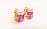 Medium Gum Drop™ Earrings with Pearls and Pink Topaz and Diamonds