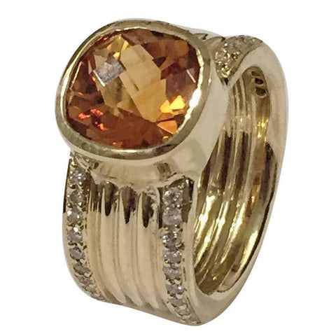 Citrine Diamond Gold Wide Cigar Ring