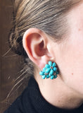 Turquoise Flower Diamonds Cluster Earrings