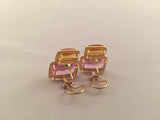 18 kt Yellow Gold Large Two Stone Cushion Earring with Twisted Rope Border