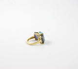 18kt Yellow Gold Emerald Cut Ring with Blue Topaz and Iolite
