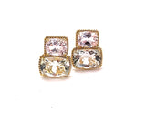 Morganite Iolite Gold Three Stone Cushion Ring