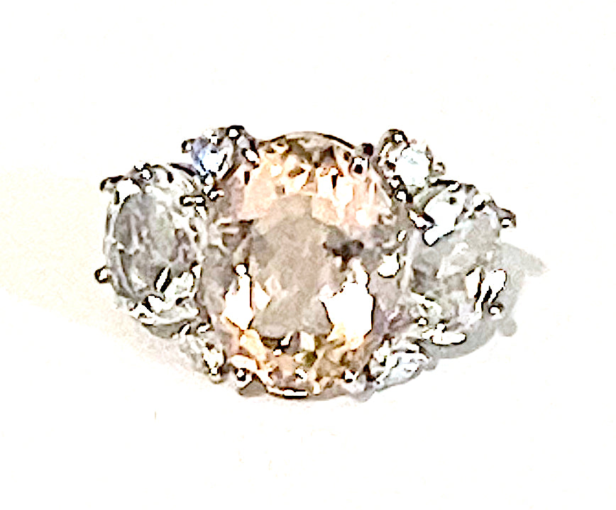 Medium 18kt White Gold GUM DROP™ Ring with Morganite and Rose De France Amethyst and Diamonds