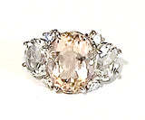 Medium 18kt White Gold Gum Drop Ring with Morganite and Rose De France Amethyst and Diamonds
