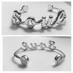 Love Or Soul Cycle Script Cuff Bangle available in Silver, Gold plate or 14kt Gold