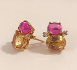 Mini GUM DROP™ Earrings Cabochon Pink Topaz and Faceted Citrine Diamond