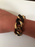 Alternating Multi Wood and Gold Curved Link Bracelet