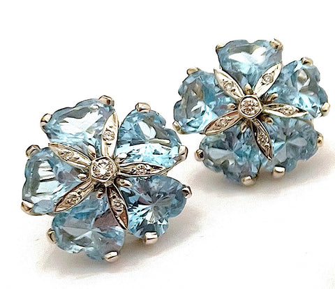 18kt White Gold Sand Dollar Earring with Blue Topaz and Diamonds