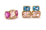 Elegant Three-Stone Rock Crystal and Pink Topaz Ring with Gold Rope Twist Border