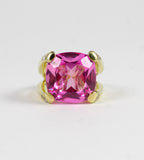 Faceted Cushion Cut Pink Topaz Dome Ring with Diamonds