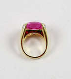 Faceted Cushion Cut Pink Topaz Dome Ring with Diamonds