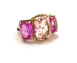 18kt Yellow Gold Medium Cushion Cut Earring with Rope Twist Border with Blue Topaz and Pink Topaz