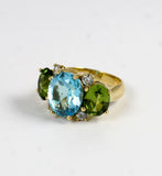 Medium GUM DROP™ Ring with Blue Topaz and Peridot and Diamonds