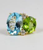 Large GUM DROP™ Earrings with Peridot and Blue Topaz and Diamonds