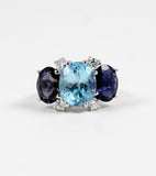 Medium 18kt White Gold Gum Drop Ring with Blue Topaz and Iolite