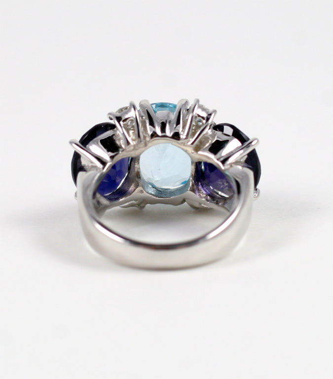 Large GUM DROP™ Ring with Iolite and Blue Topaz and Diamonds