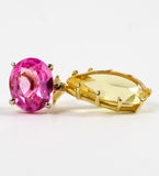 18kt Yellow Gold Multi Prong Drop Earring with Pink Topaz and Citrine